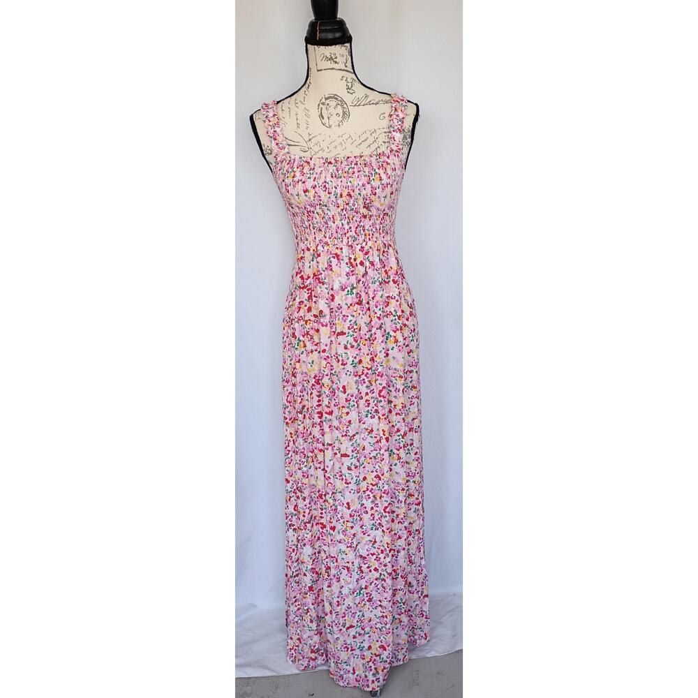 Seraphine Sleeveless Floral Pink‎ Maternity Maxi Dress Size 2 Smocked Romantic